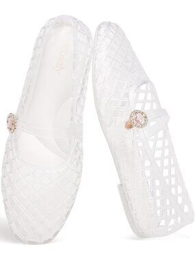 Women's Mary Jan Clear Comfortable Slip On Pointed Toe Jelly Flats Casual Shoes